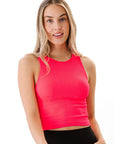 Cropped Ribbed High Neck - Neon Coral