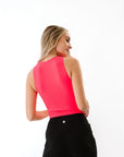 Cropped Ribbed High Neck - Neon Coral