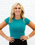 Cropped Ribbed Baby Tee - Teal