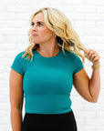 Cropped Ribbed Baby Tee - Teal