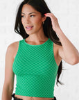 Cropped Ribbed High Neck - Green Checker