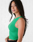 Cropped Ribbed High Neck - Green Checker