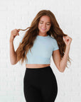 Cropped Ribbed Baby Tee - Breezy Blue
