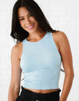 Cropped Ribbed High Neck - Breezy Blue