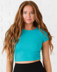 Cropped Ribbed Baby Tee - Bluebird
