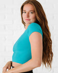 Cropped Ribbed Baby Tee - Bluebird