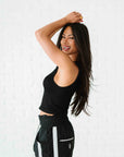 Cropped Ribbed High Neck - Subtle Black Checker