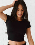 Cropped Ribbed Baby Tee - Black
