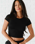 Cropped Ribbed Baby Tee - Black