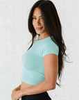 Cropped Ribbed Baby Tee - Island Aqua