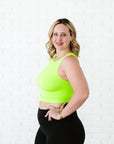 Cropped Ribbed High Neck - Neon Green