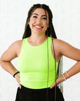 Cropped Ribbed High Neck - Neon Green