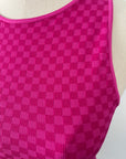 Cropped Ribbed High Neck - Magenta Checker