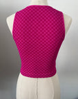 Cropped Ribbed High Neck - Magenta Checker