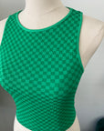 Cropped Ribbed High Neck - Green Checker