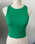 Cropped Ribbed High Neck - Green Checker