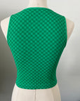 Cropped Ribbed High Neck - Green Checker