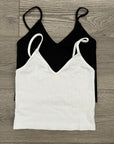 Ribbed V-Neck Spaghetti Strap Crop - Black & White