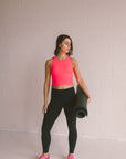 Cropped Ribbed High Neck - Neon Coral
