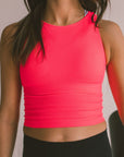 Cropped Ribbed High Neck - Neon Coral