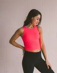 Cropped Ribbed High Neck - Neon Coral