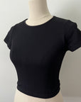 Cropped Ribbed Baby Tee - Black