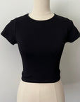 Cropped Ribbed Baby Tee - Black