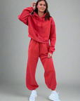 Cozy Girl Plush Sweat Set - Coral