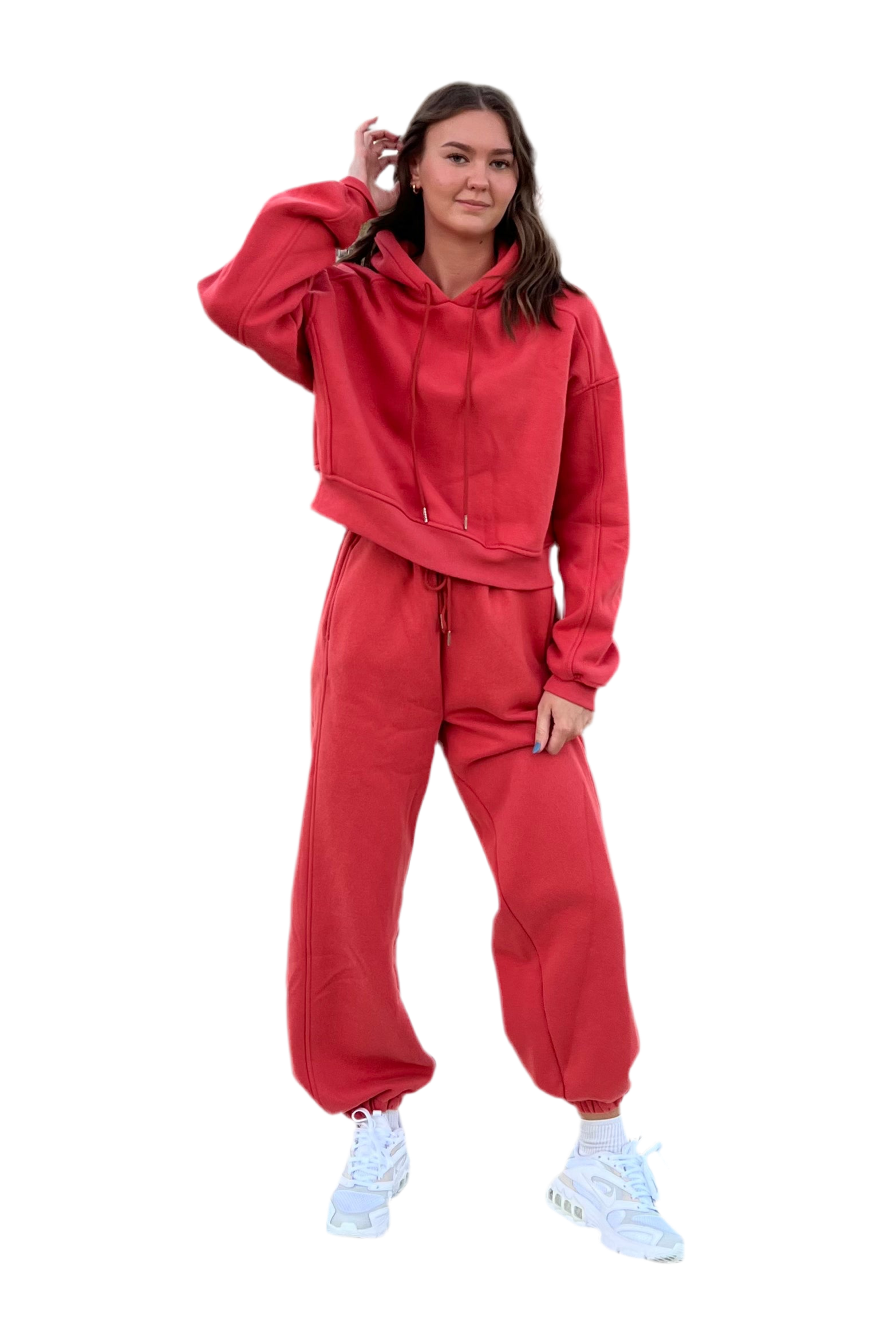 Cozy Girl Plush Sweat Set - Coral