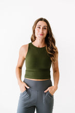 Load image into Gallery viewer, Cropped Ribbed High Neck - Dark Olive
