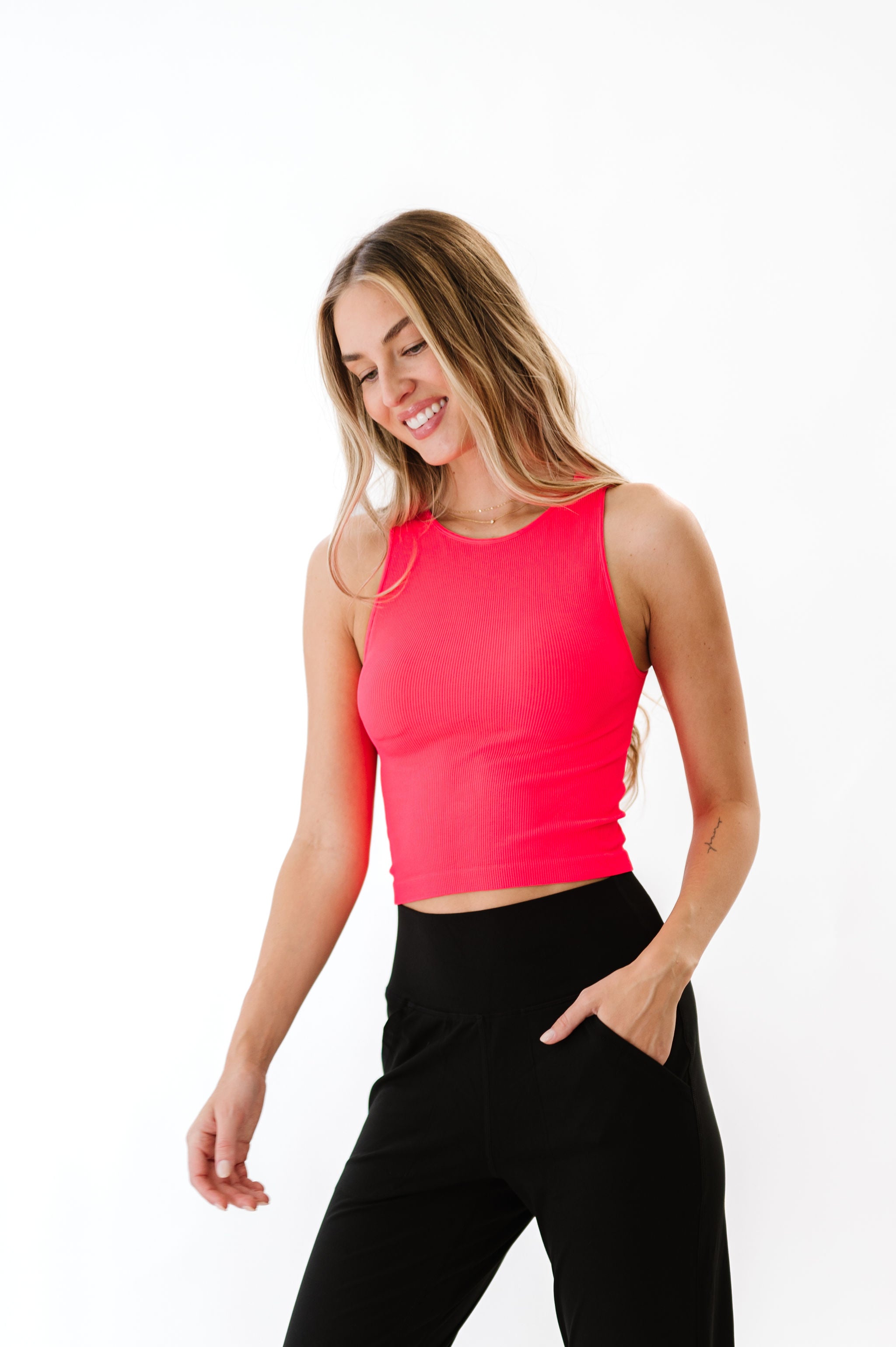 neon red crop top