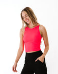 Cropped Ribbed High Neck - Neon Coral *RESTOCKED*