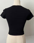 Cropped Ribbed Baby Tee - Black