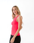 Long Ribbed High Neck - Neon Coral