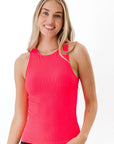 Long Ribbed High Neck - Neon Coral