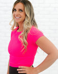 Cropped Ribbed Baby Tee - Neon Fuchsia