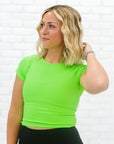 Cropped Ribbed Baby Tee - Neon Green