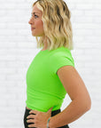 Cropped Ribbed Baby Tee - Neon Green