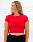Cropped Ribbed Baby Tee - Poppy Red