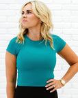 Cropped Ribbed Baby Tee - Teal