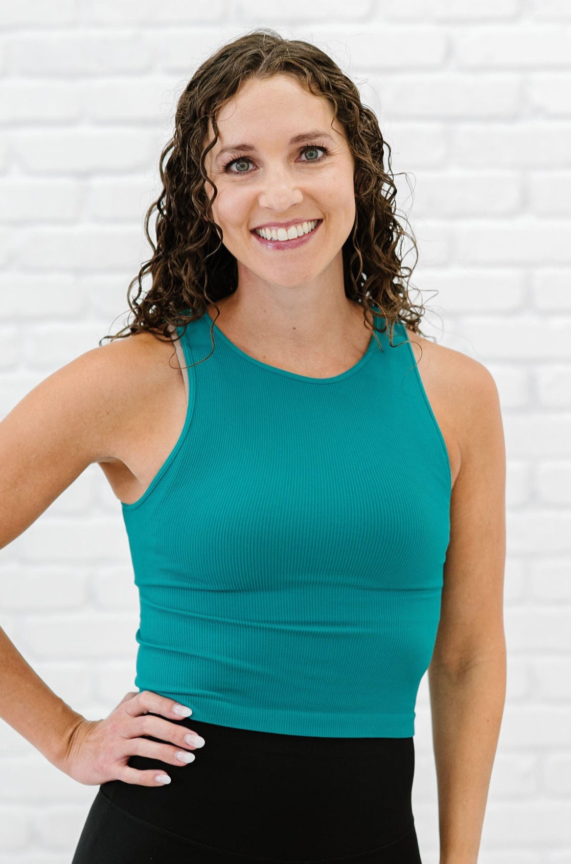 Cropped Ribbed High Neck - Teal