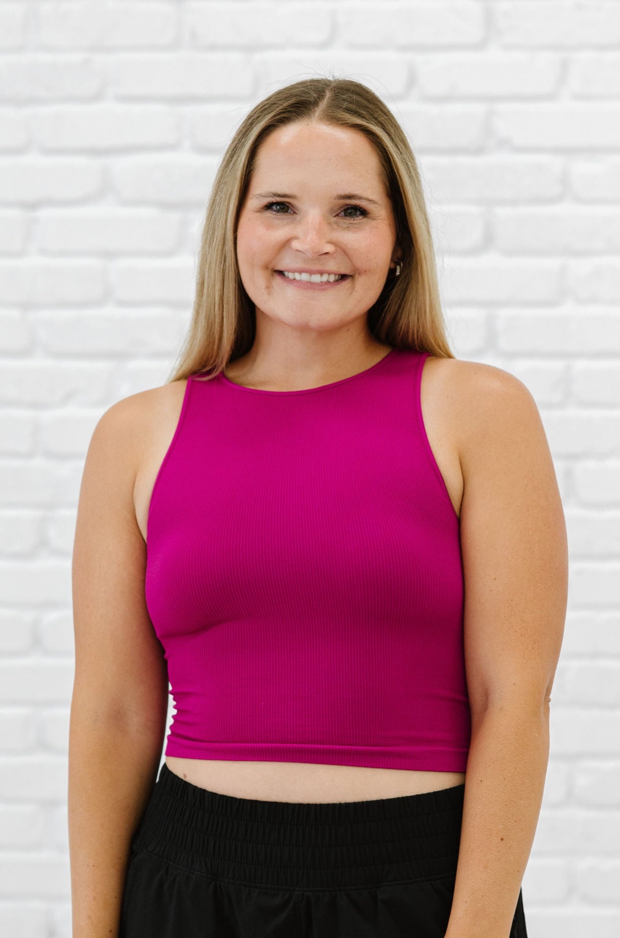 Cropped Ribbed High Neck - Raspberry