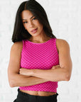 Cropped Ribbed High Neck - Magenta Checker