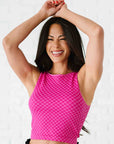 Cropped Ribbed High Neck - Magenta Checker