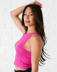 Cropped Ribbed High Neck - Magenta Checker