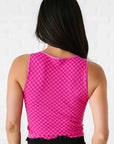 Cropped Ribbed High Neck - Magenta Checker