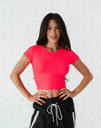 Cropped Ribbed Baby Tee - Neon Coral