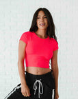 Cropped Ribbed Baby Tee - Neon Coral
