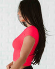 Cropped Ribbed Baby Tee - Neon Coral