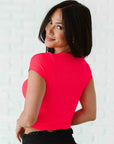 Cropped Ribbed Baby Tee - Neon Coral